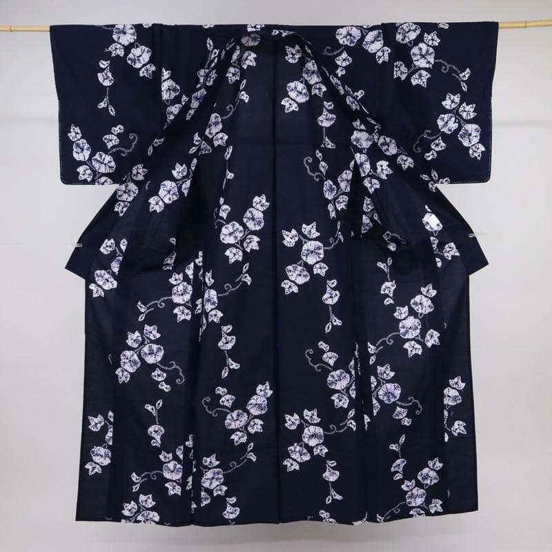 《新品◆しぼり＊浴衣■長尺◆あじさいの花模様◆濃紺◆木綿着物◆UA8-14》