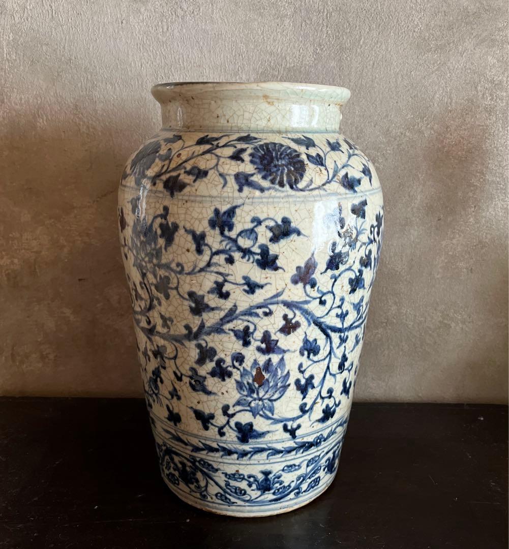 青絵　壺　花瓶　(古伊万里　李朝染付　デルフト中国好きな方)