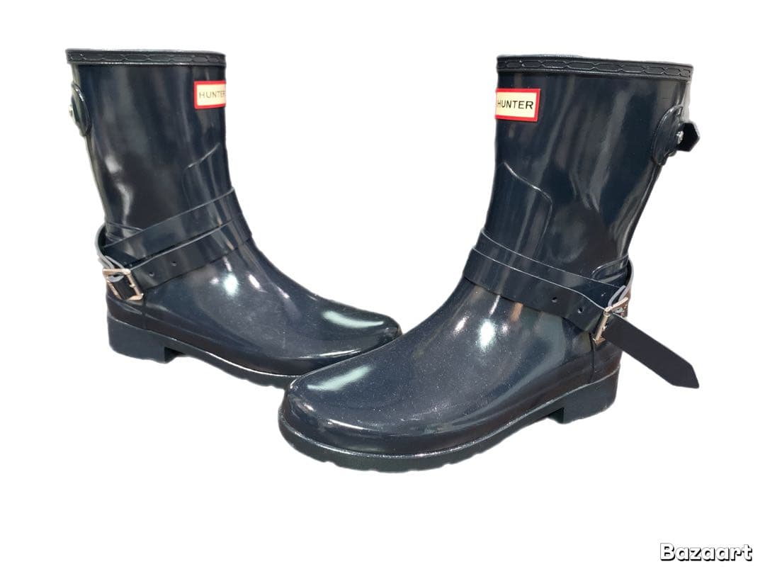【HUNTER】 長靴 レインブーツ ベルト レディース US6 ネイビー