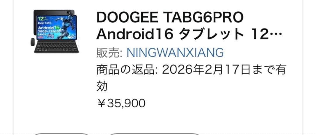 DOOGEE TAB G6 Pro 12インチ Android16 タブレット