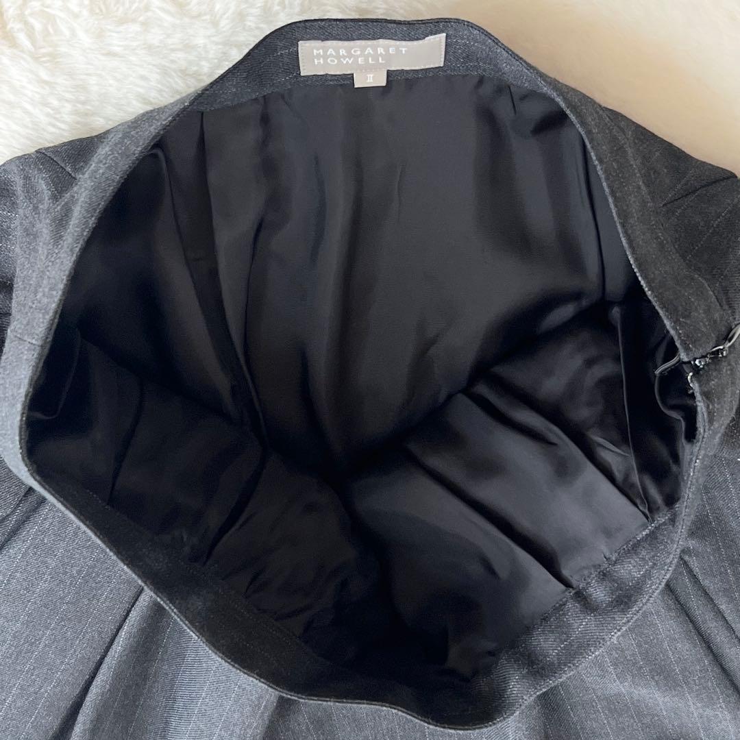 【マーガレットハウエル】ウールスカートスーツセットアップ☆ストライプ☆グレー☆M