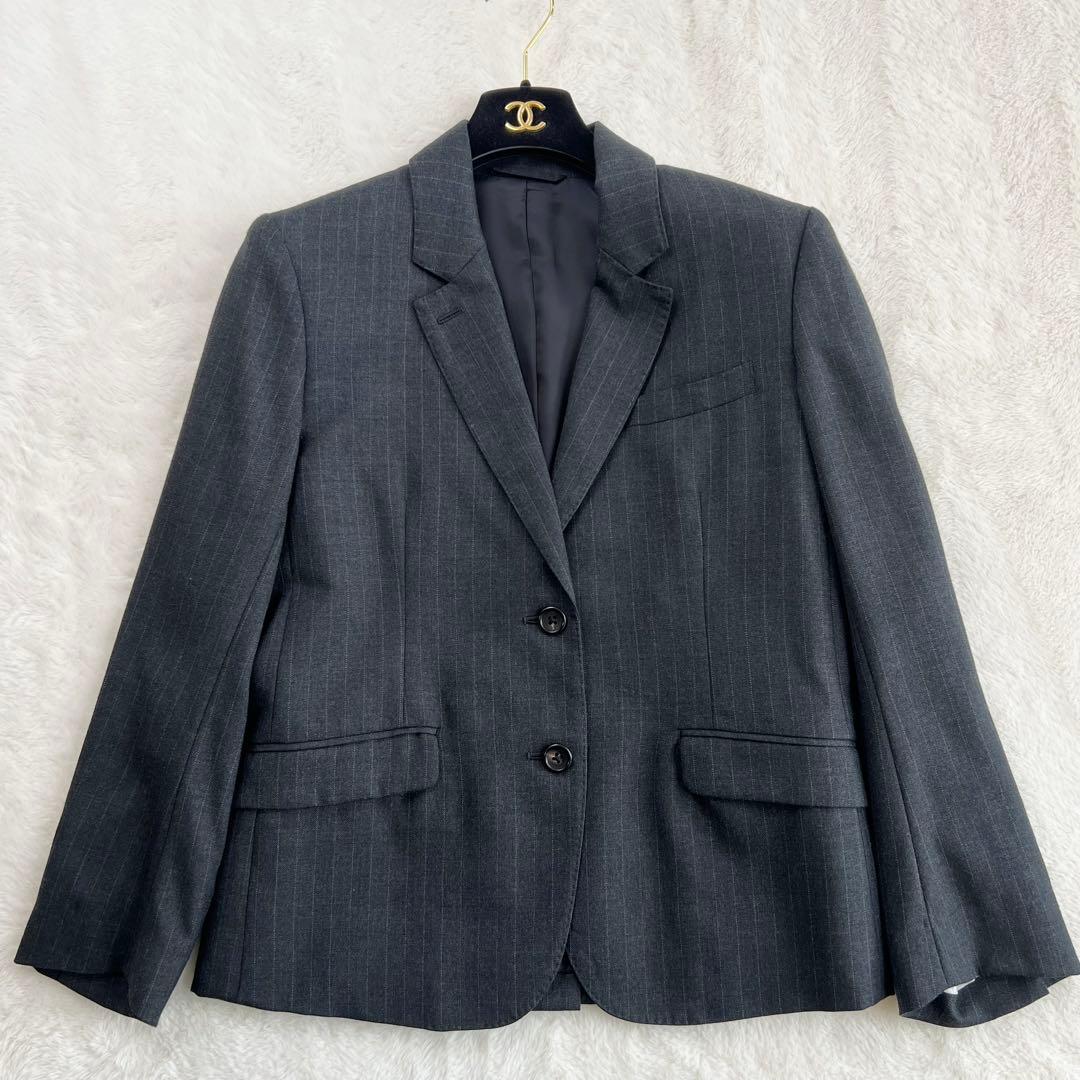 【マーガレットハウエル】ウールスカートスーツセットアップ☆ストライプ☆グレー☆M