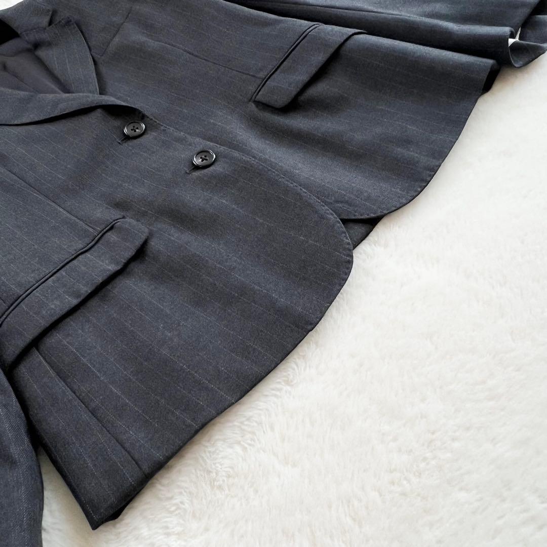 【マーガレットハウエル】ウールスカートスーツセットアップ☆ストライプ☆グレー☆M