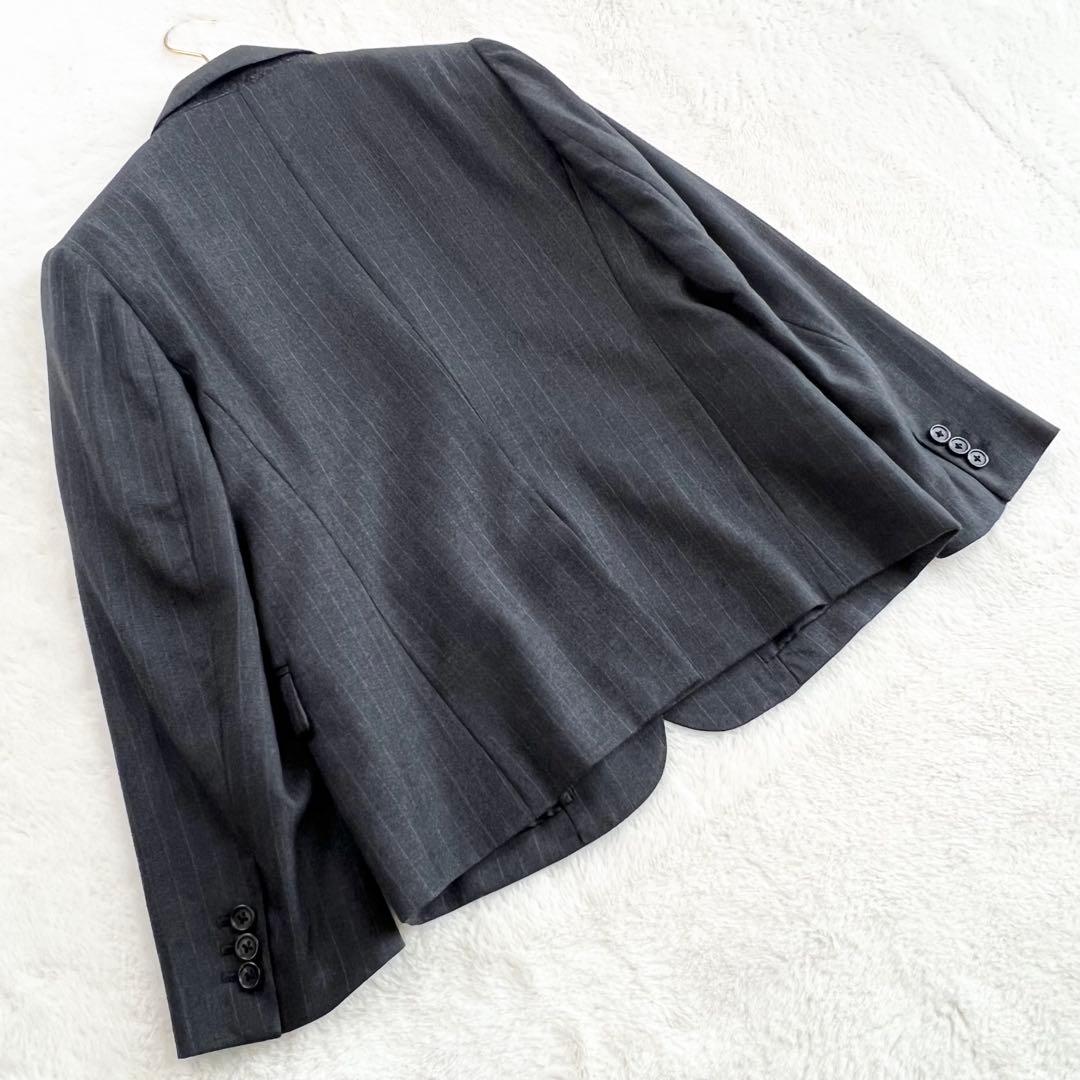 【マーガレットハウエル】ウールスカートスーツセットアップ☆ストライプ☆グレー☆M