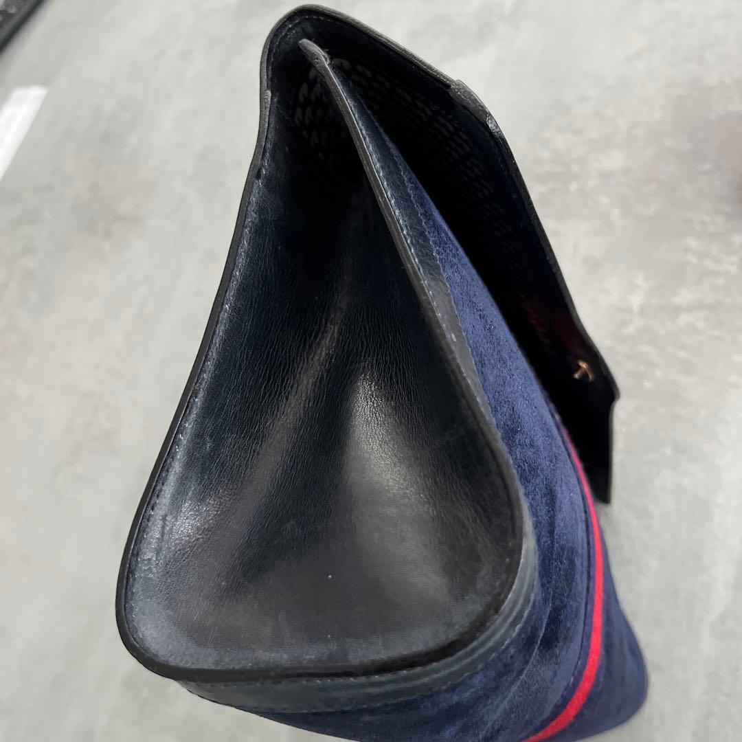 GUCCI スエード　シェリーラインセカンドバック　クラッチバック　ネイビー