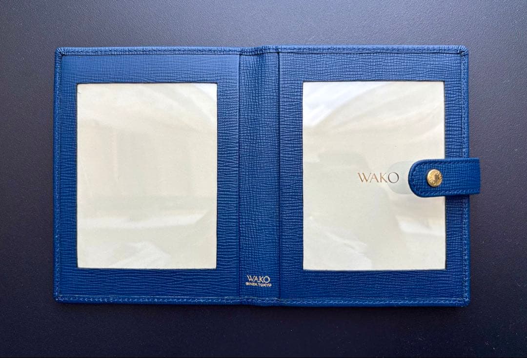 銀座和光　WAKO 二つ折り写真立て　牛革 青 赤 2色セット