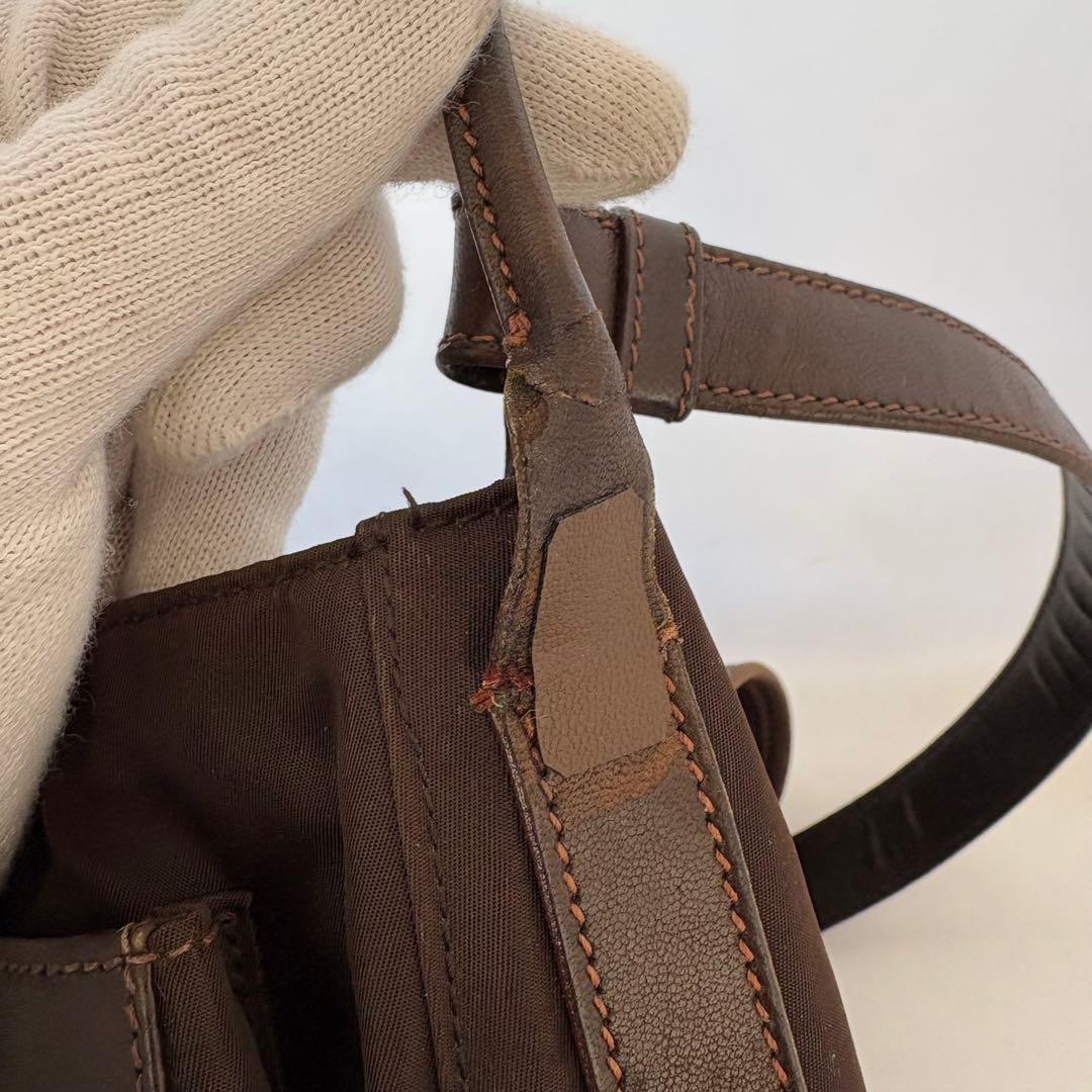 PRADA プラダ 三角ロゴ ショルダーバッグ レザー ブラウン ナイロン