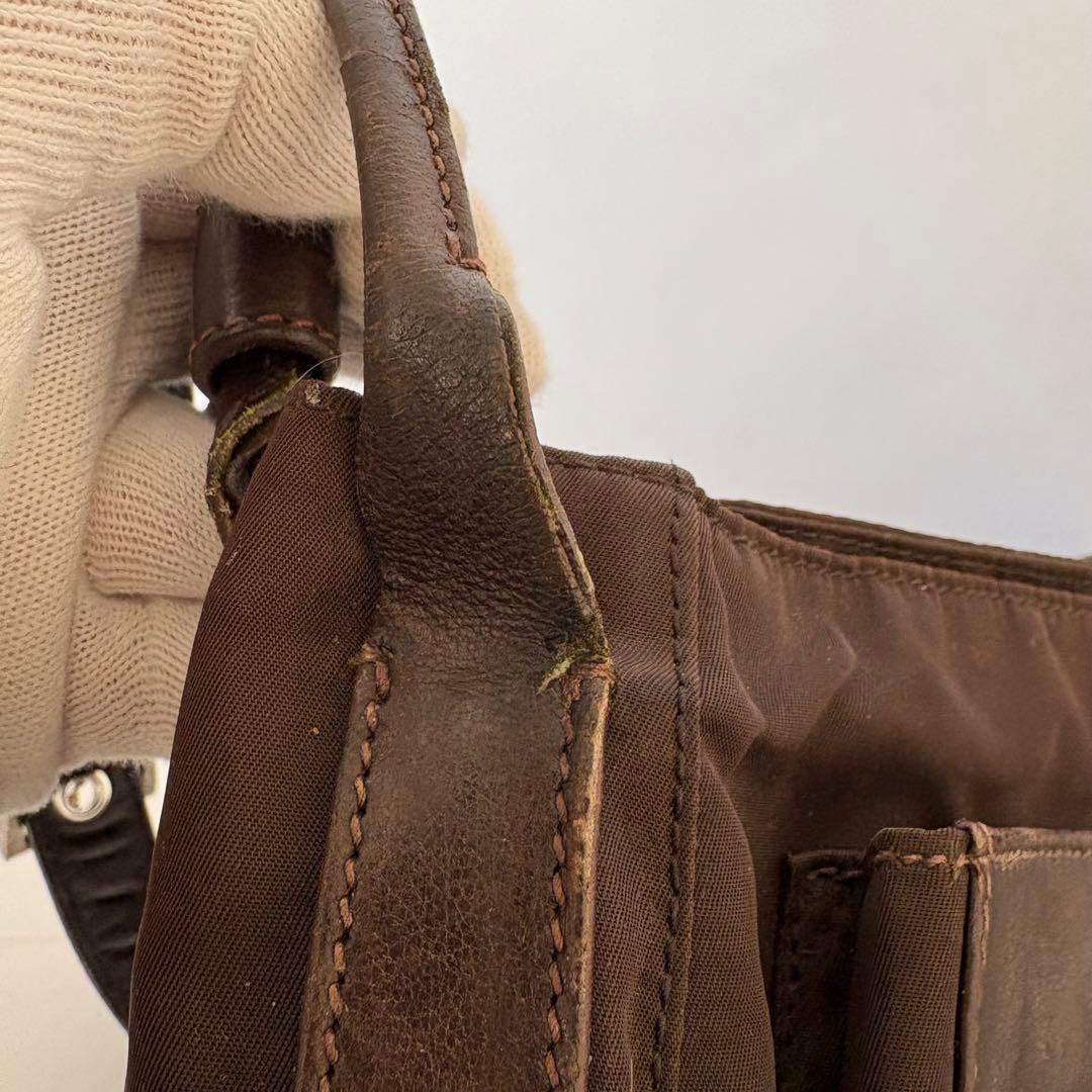 PRADA プラダ 三角ロゴ ショルダーバッグ レザー ブラウン ナイロン