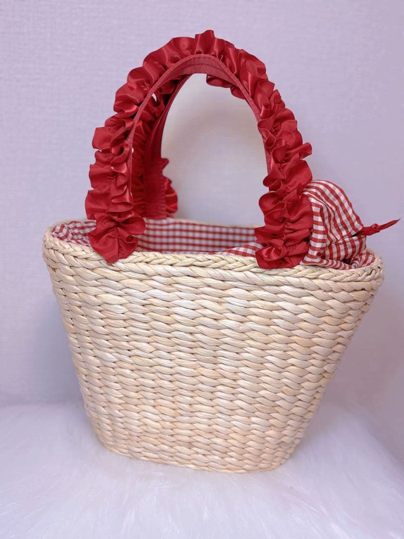 Maison de FLEUR チェリーメイズフリルハンドルカゴバッグ　レッド