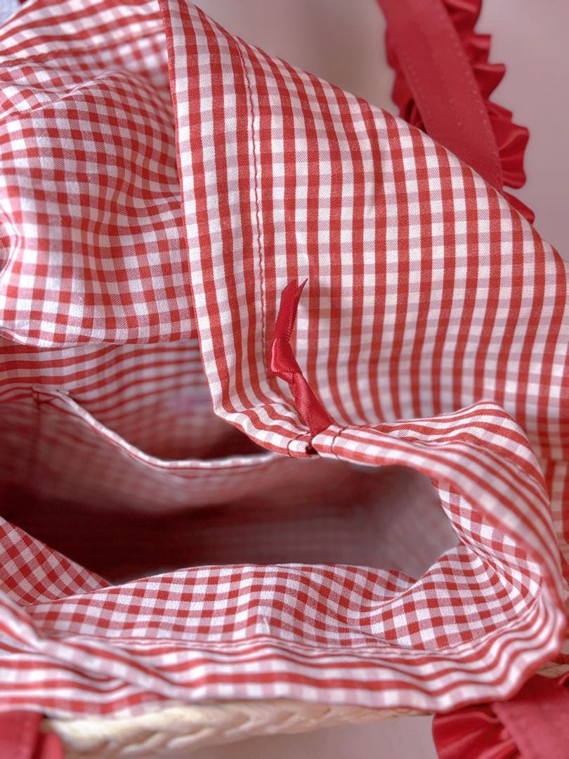 Maison de FLEUR チェリーメイズフリルハンドルカゴバッグ　レッド