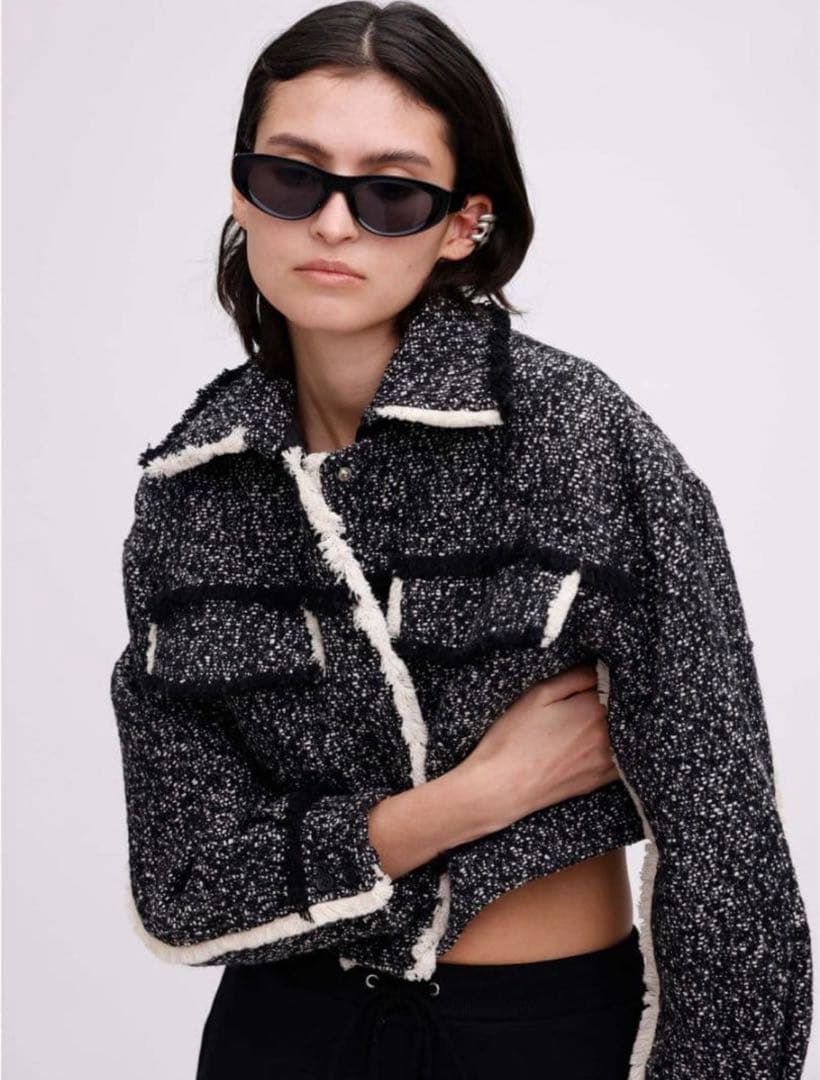 AMERI OTONA MUSE フリンジツイードショートジャケット