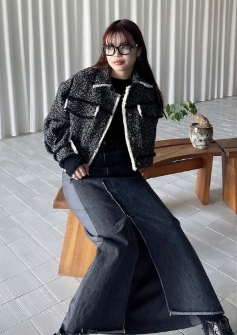 AMERI OTONA MUSE フリンジツイードショートジャケット