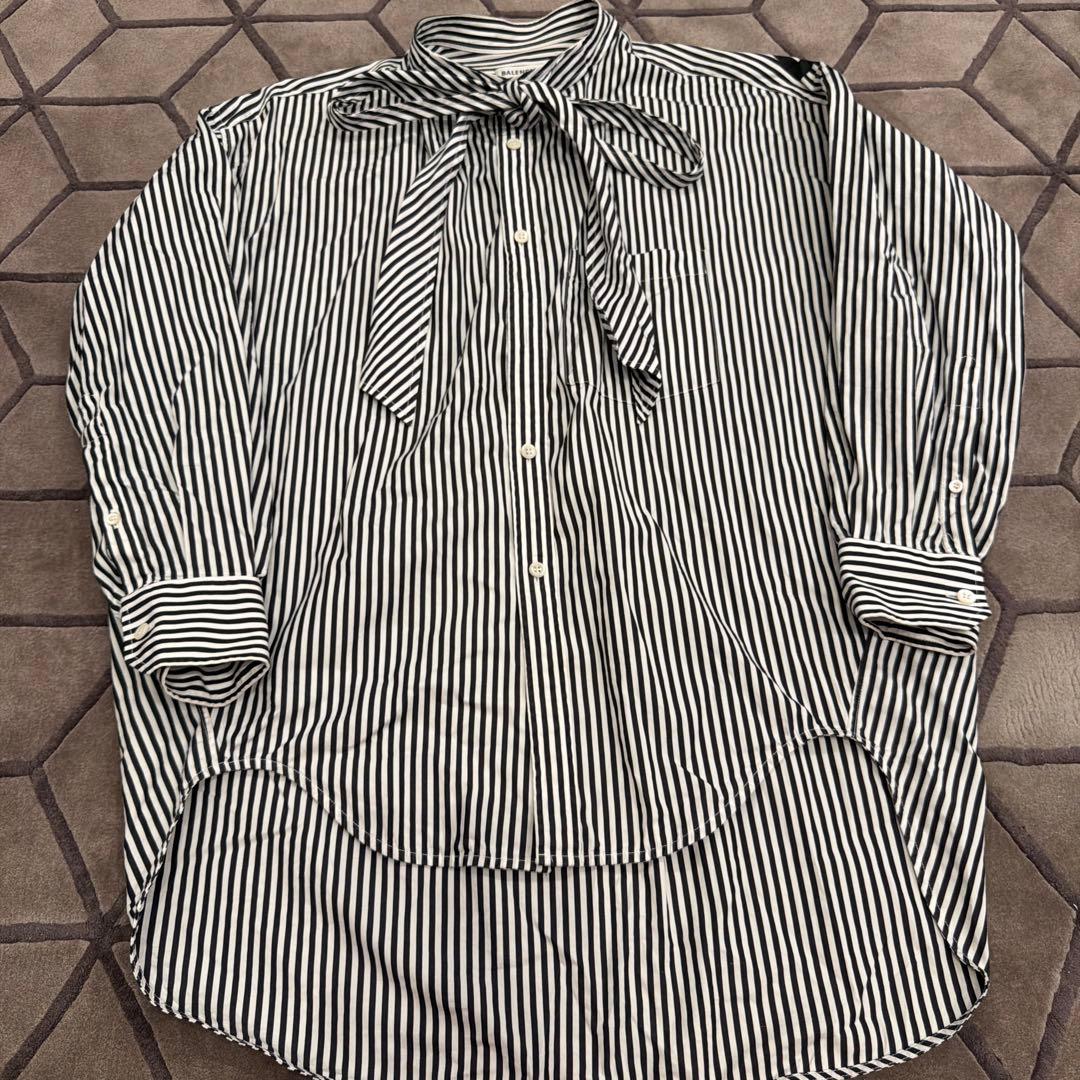 BALENCIAGA ストライプ リボン付きシャツ