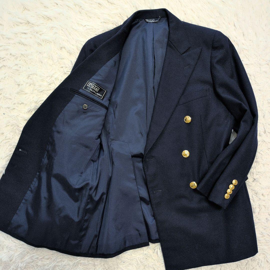 【極美品】ポロラルフローレン☆金ボタン　紺ブレ　90S　裏地ポニー総柄　ダブル