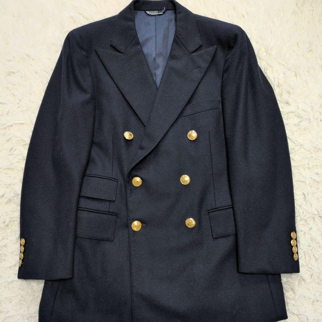 【極美品】ポロラルフローレン☆金ボタン　紺ブレ　90S　裏地ポニー総柄　ダブル