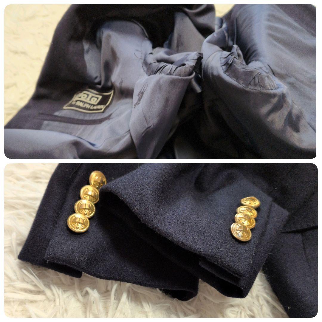 【極美品】ポロラルフローレン☆金ボタン　紺ブレ　90S　裏地ポニー総柄　ダブル