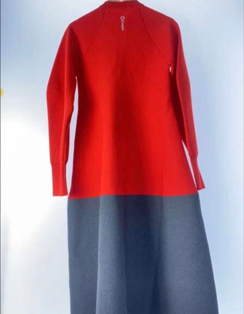 OMMO 美品　レッド×グレー　バイカラーニットワンピース