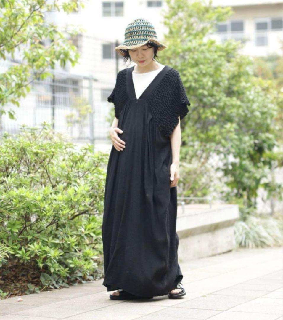 人気完売品★ 【産前・産後対応】マタニティ／シャーリングVワンピース★