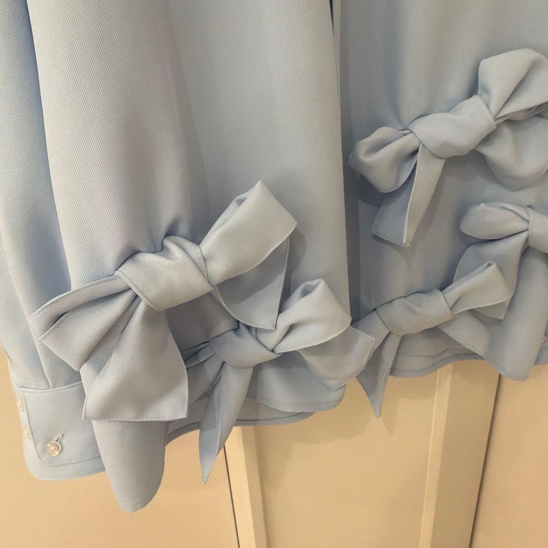 THETOE Kordela Twist Shirt リボン シャツ ブルー