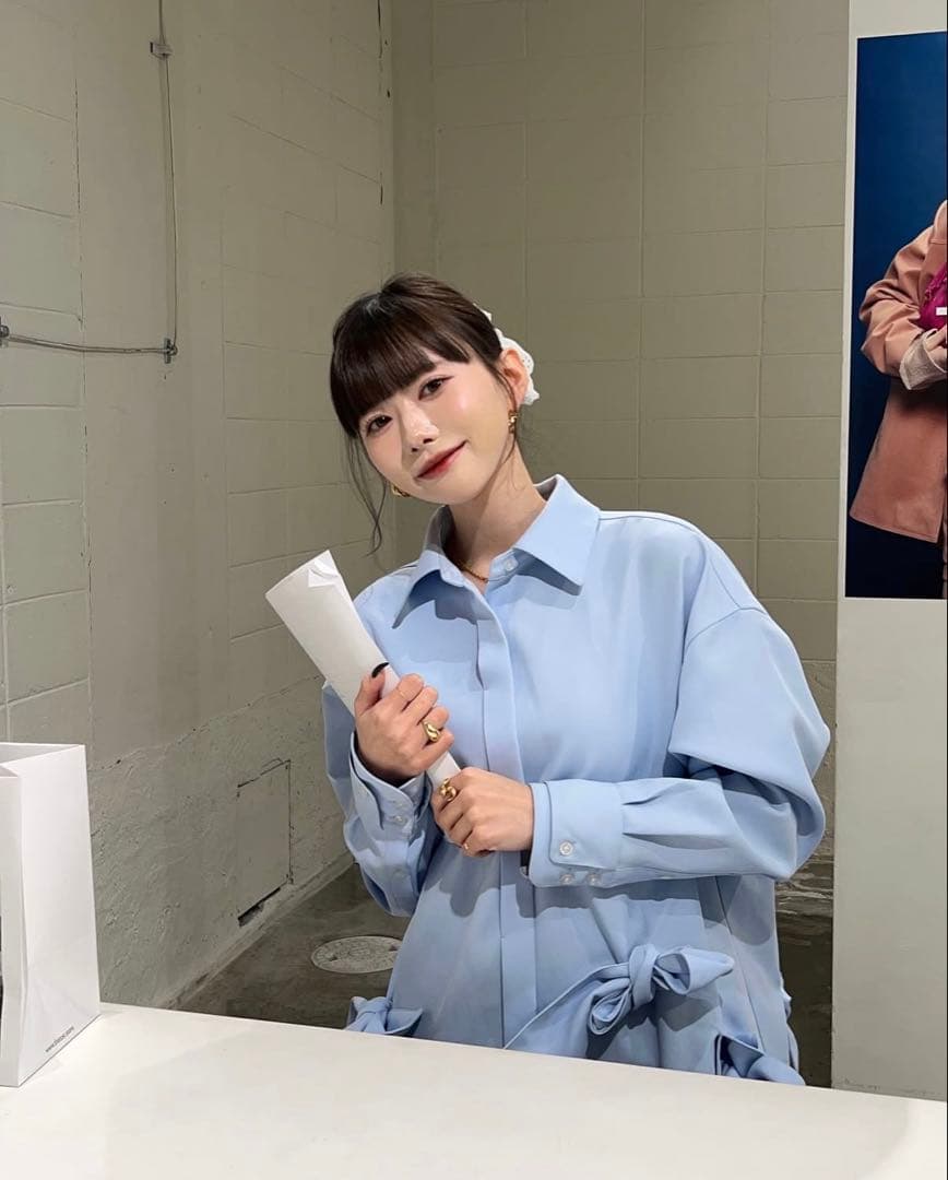 THETOE Kordela Twist Shirt リボン シャツ ブルー