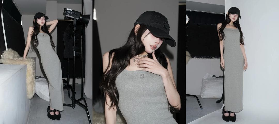 ダーリッチ darich シェイプリブカットロングワンピース ピンク FS