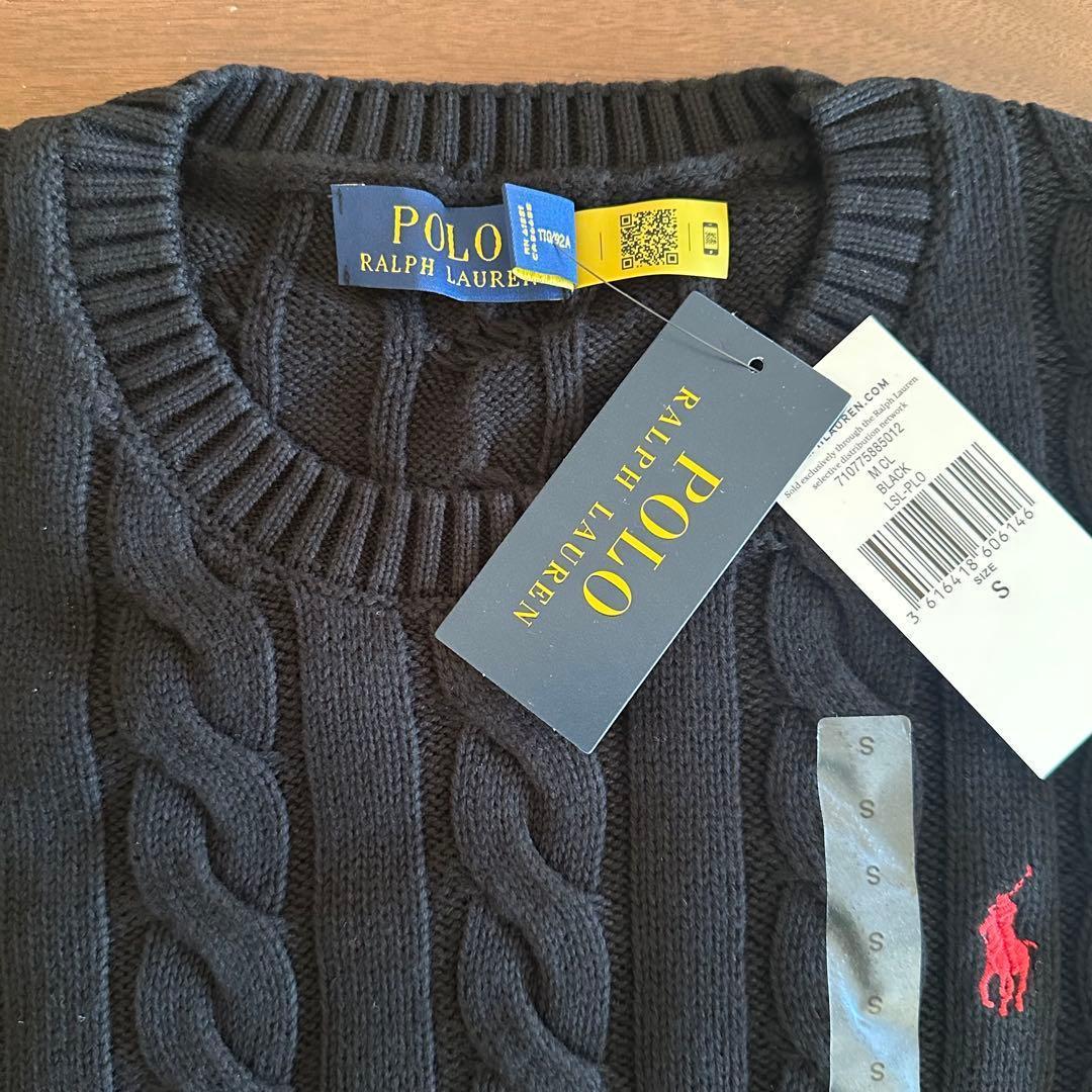 メンズ黒S 【新品タグ付】ポロ ラルフローレン コットン ケーブル セーター