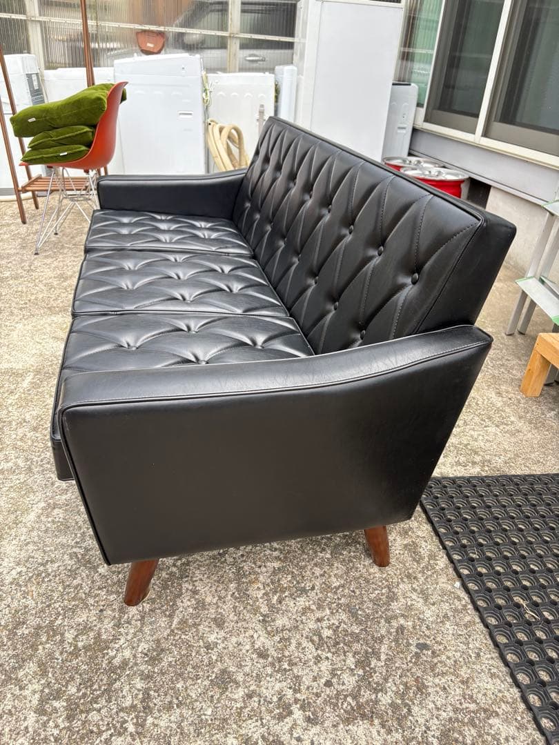 カリモク家具 カリモク60 ロビーチェア ソファ 3人掛け 革張り オットマン付