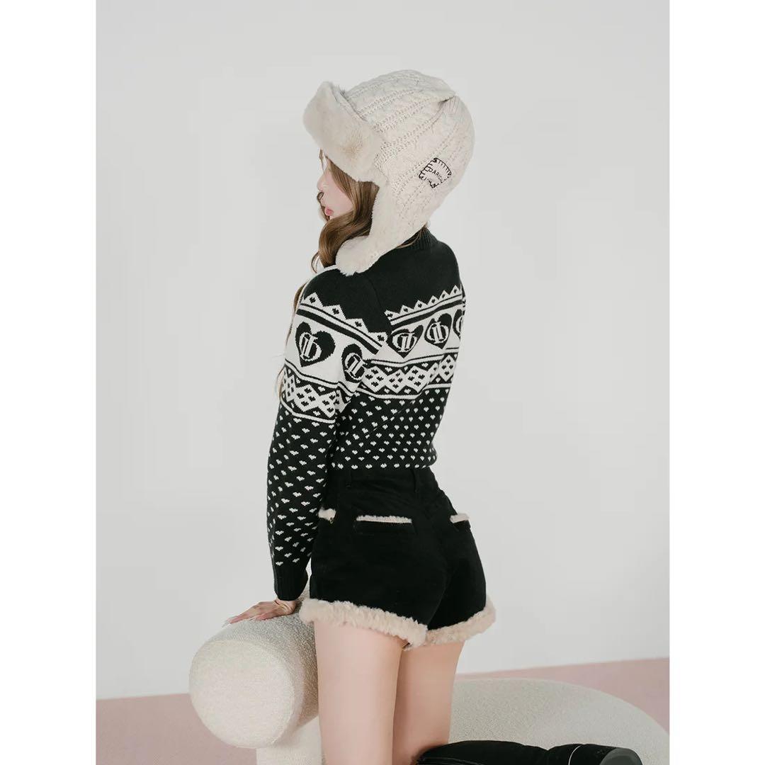 新品タグ付 ダーリッチ ポイントボアコーデュロイショートパンツ ブラック S