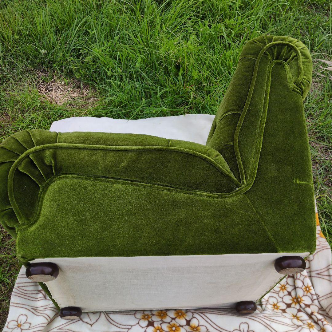 昭和レトロ オールド カリモク グリーン モケット 1人掛け ソファ③ベルベット
