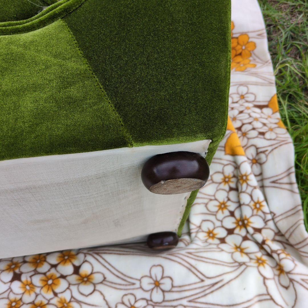 昭和レトロ オールド カリモク グリーン モケット 1人掛け ソファ③ベルベット