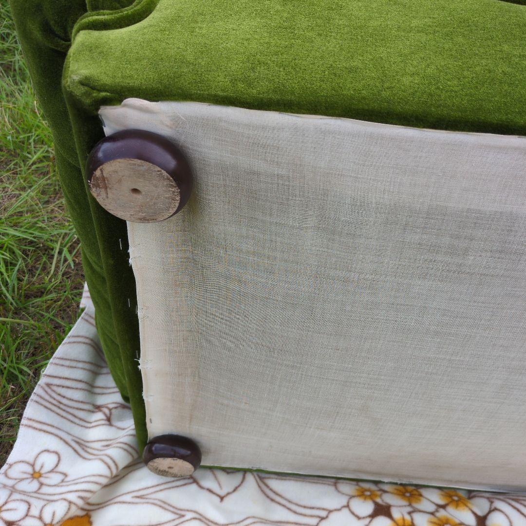 昭和レトロ オールド カリモク グリーン モケット 1人掛け ソファ③ベルベット