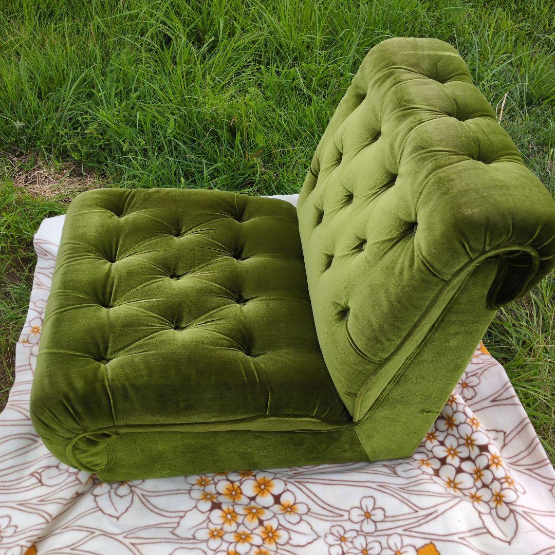 昭和レトロ オールド カリモク グリーン モケット 1人掛け ソファ③ベルベット