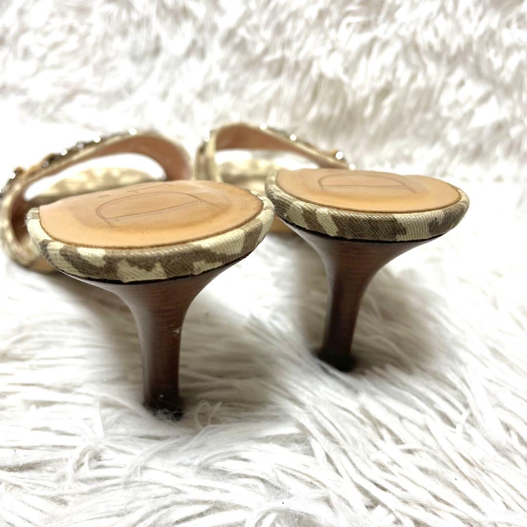 クリスチャン・ディオール ミュール サンダル トロッター柄 ハート チャーム