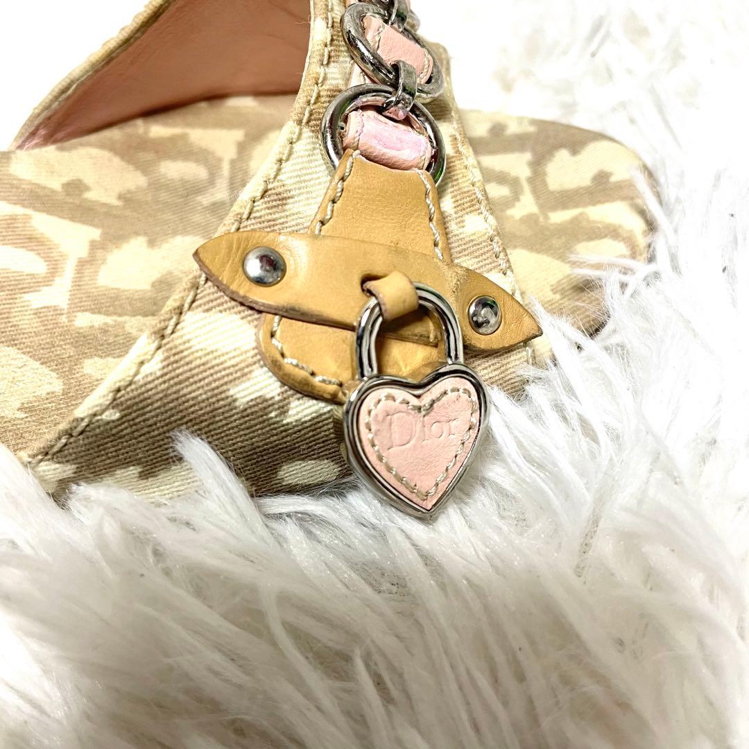 クリスチャン・ディオール ミュール サンダル トロッター柄 ハート チャーム