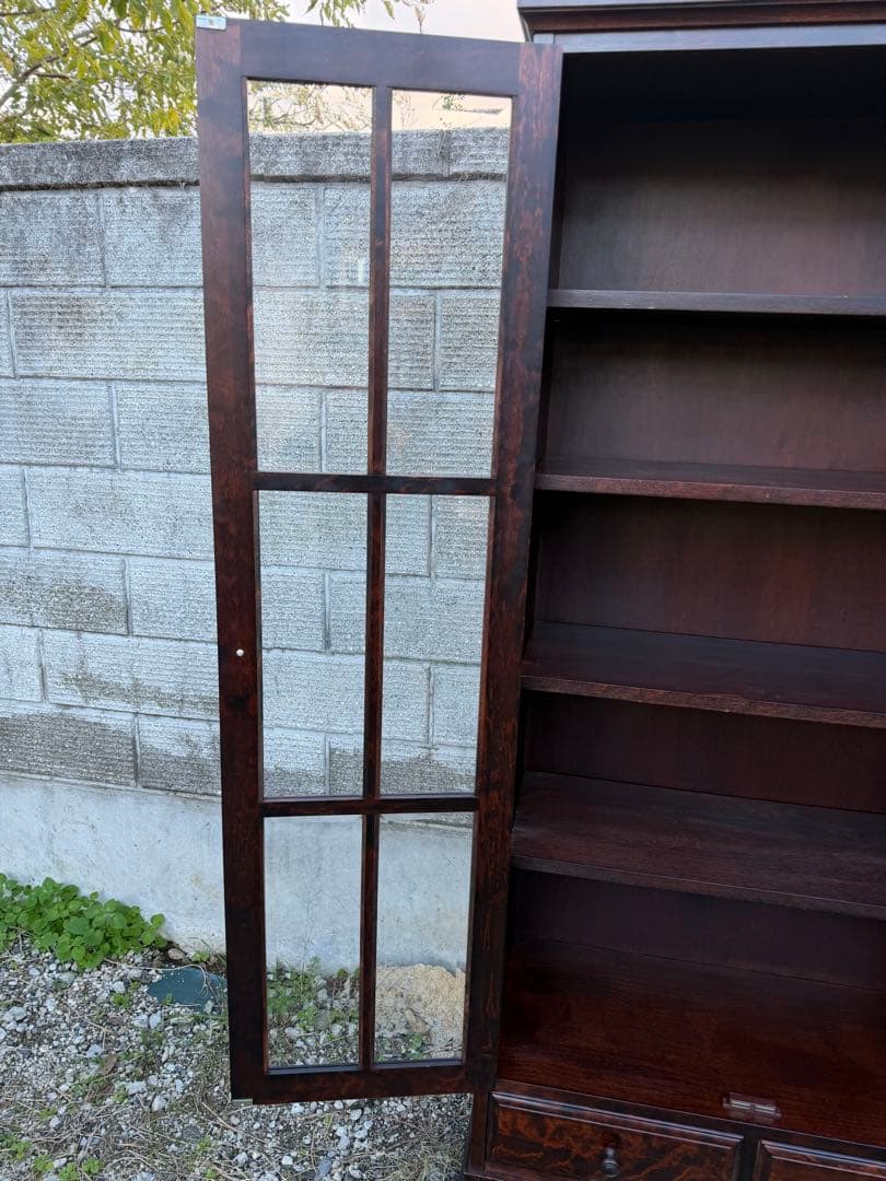 書棚 900 ふらの 観音開き 樺材 北海道民芸家具 ダークブラウン