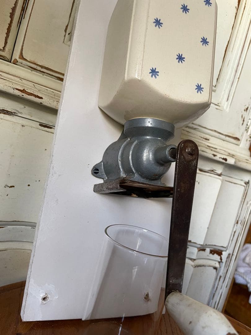 フランス　アンティーク 壁掛け　コーヒーミル　グラインダー 陶器　ドット　星