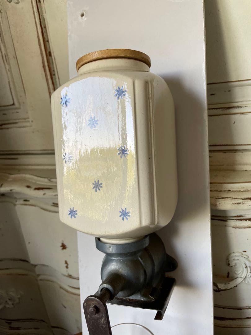 フランス　アンティーク 壁掛け　コーヒーミル　グラインダー 陶器　ドット　星