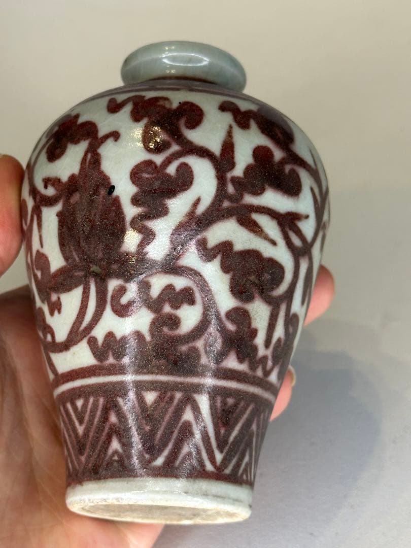 中国 明朝 釉裏紅 小壺 小瓶 花器 古磁器 骨董品