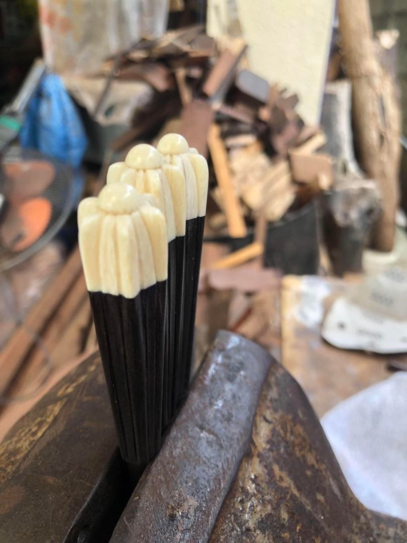 沖縄三線 黒木・天然牙製高級カラクイ3本セット