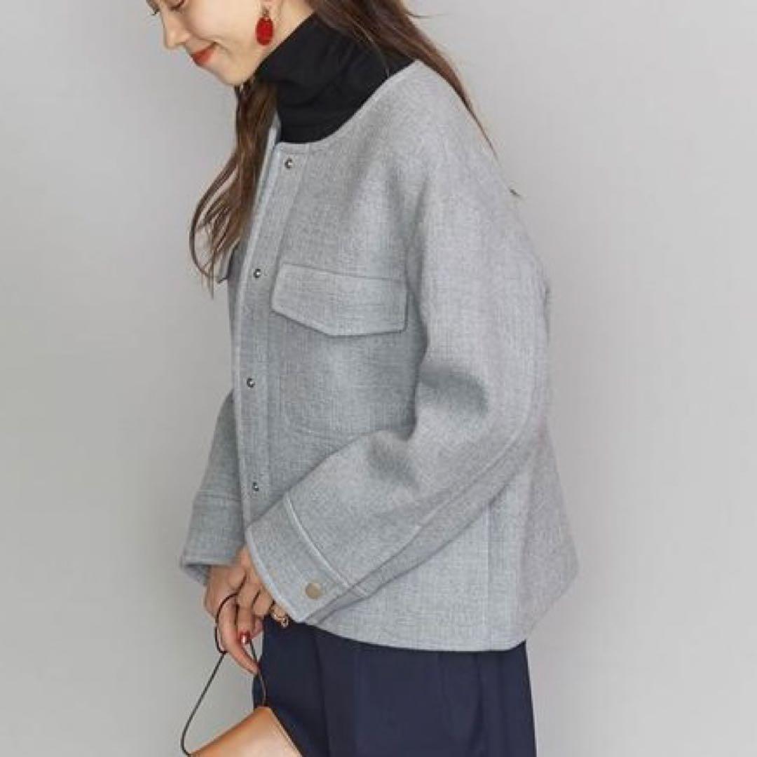 【美品】BEAUTY&YOUTH クレーターメルトンノーカラーショートコート M