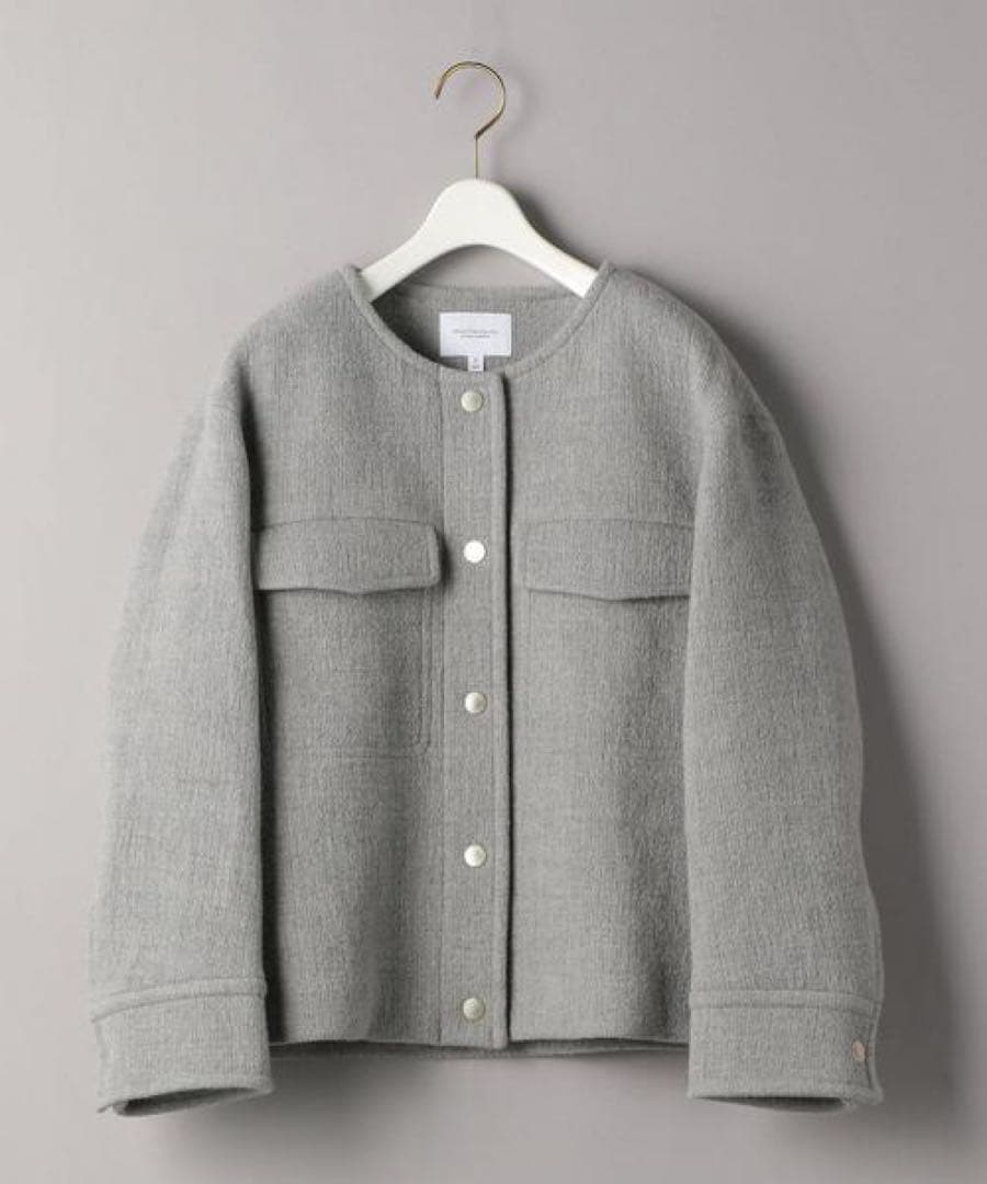 【美品】BEAUTY&YOUTH クレーターメルトンノーカラーショートコート M