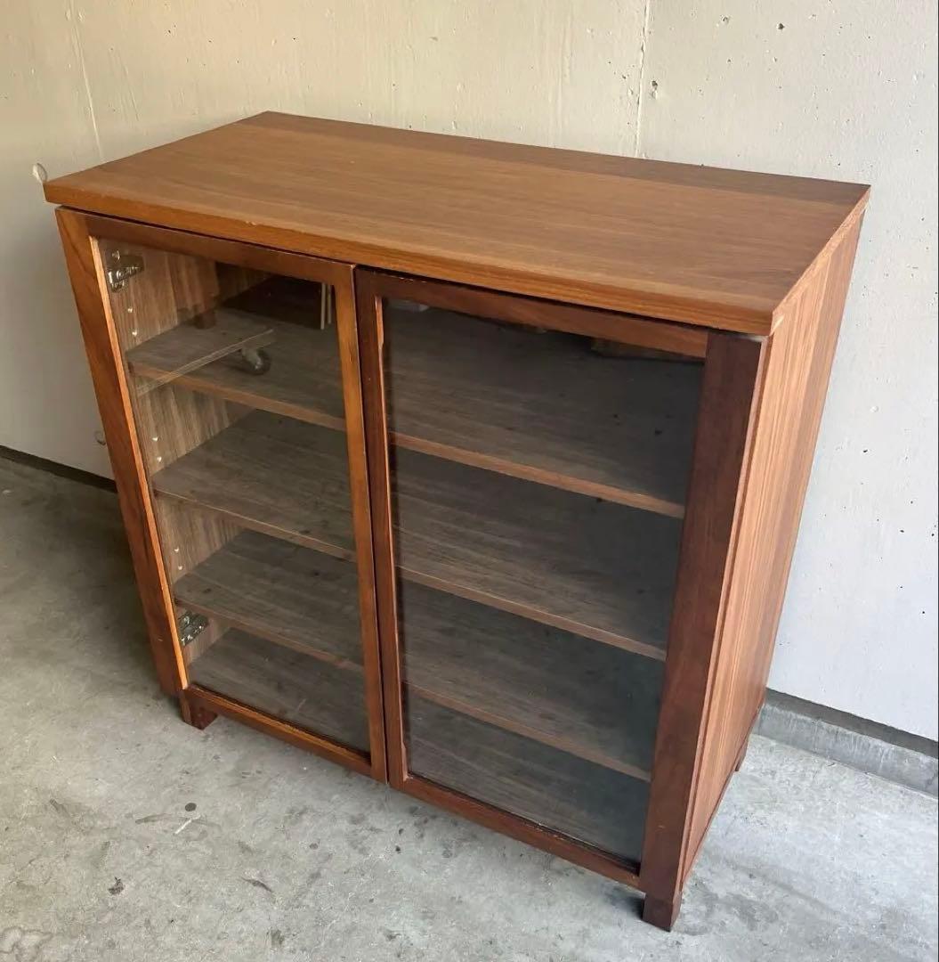 美品・廃盤希少★無印 ウォールナット材キャビネット・ガラス扉