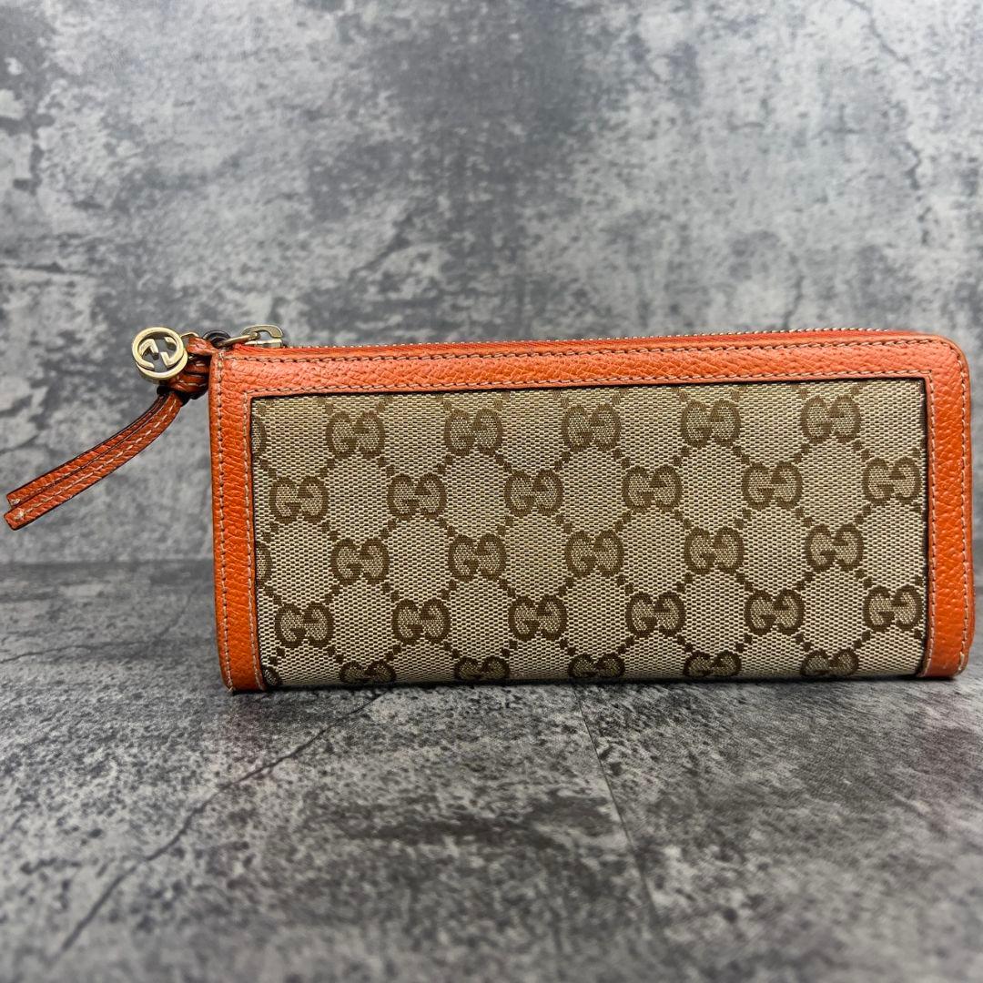 GUCCI GG柄 キャンバス レザー 長財布 インターロッキング チャーム