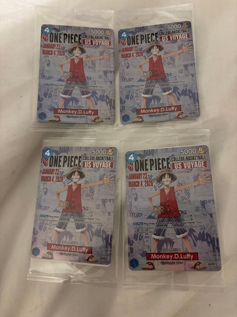 ワンピース モンキー・D・ルフィ アメリカ大学バスケ限定プロモ 未開封 4枚
