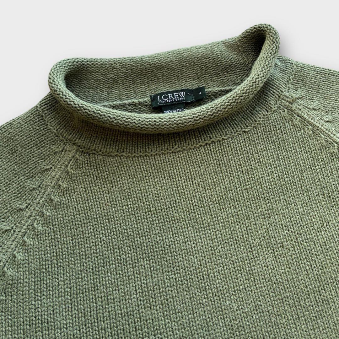 00's J.CREW ロールネック コットンニット L 若草色