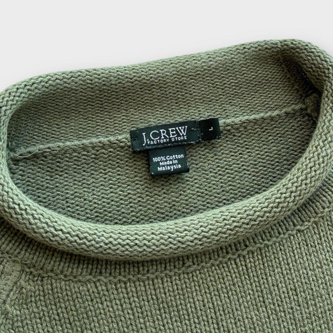 00's J.CREW ロールネック コットンニット L 若草色