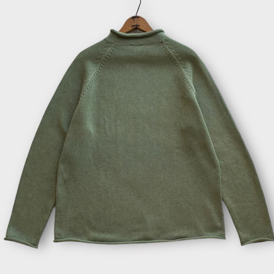 00's J.CREW ロールネック コットンニット L 若草色