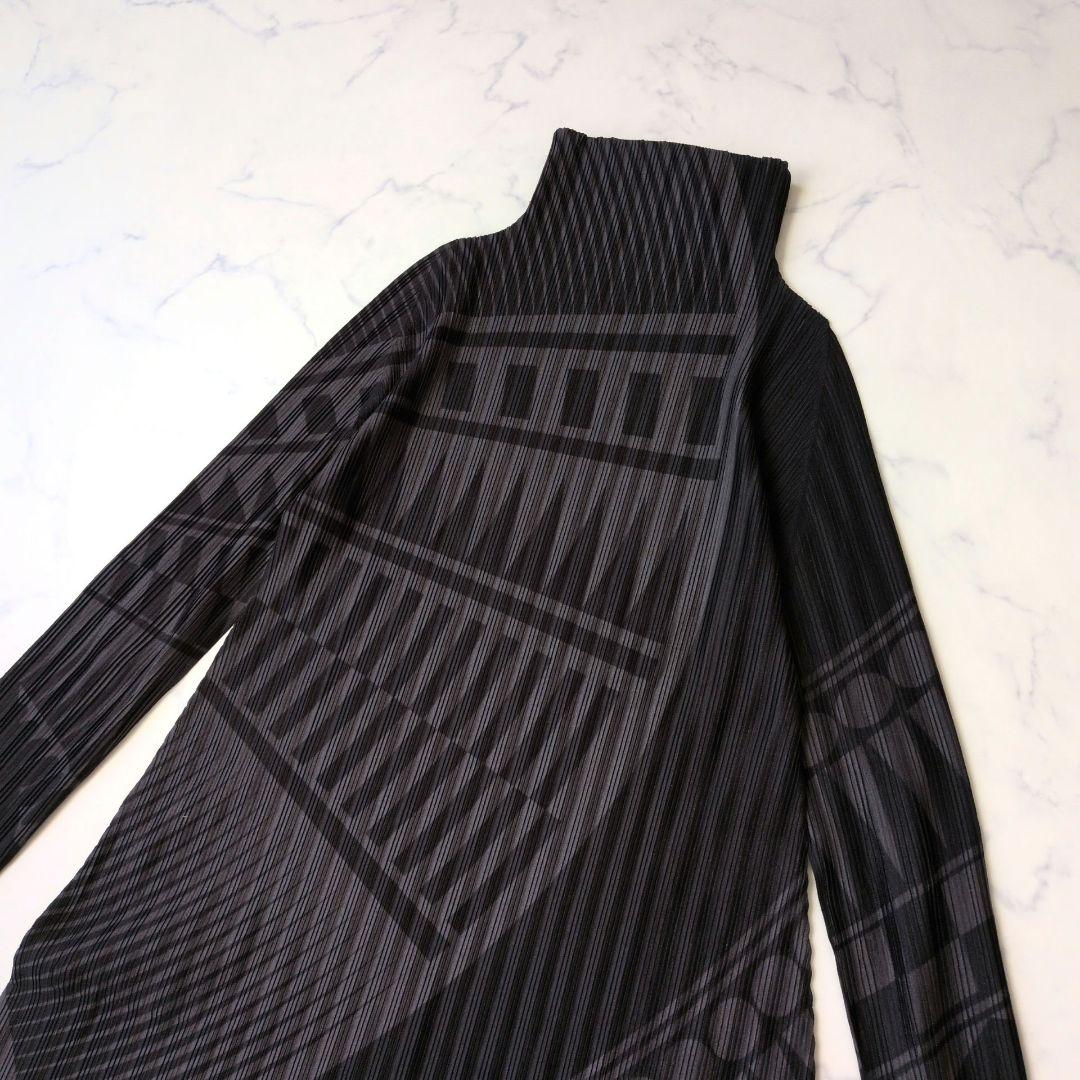 【美品】プリーツプリーズ チュニック ワンピース 長袖 ハイネック 総柄 3