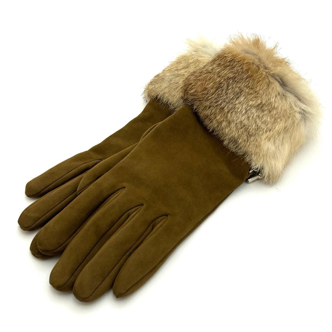 エルメス 手袋 グローブ スエード ブラウン系　シルバー金具 レディース