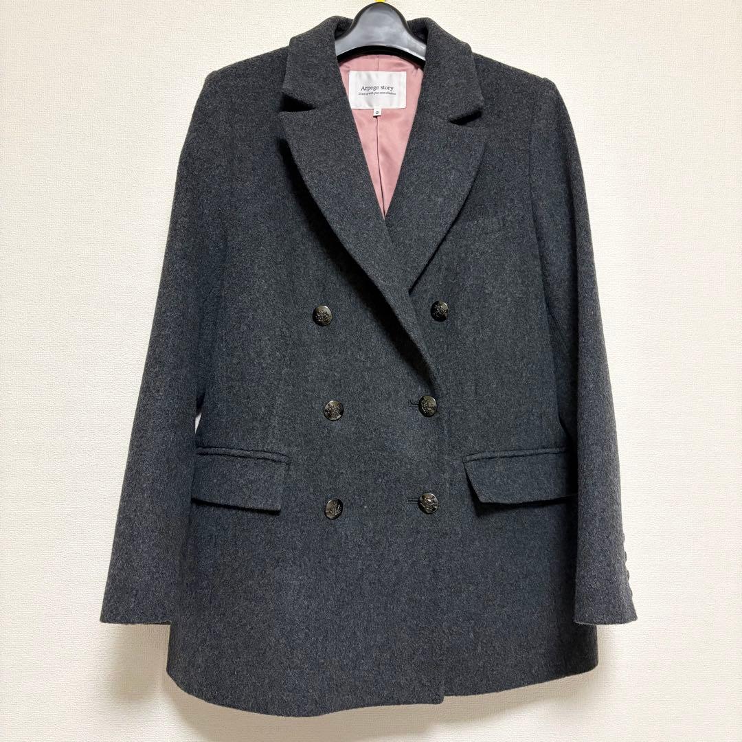 Arpege story Wジャケットコート　Wボタンジャコット　チャコール